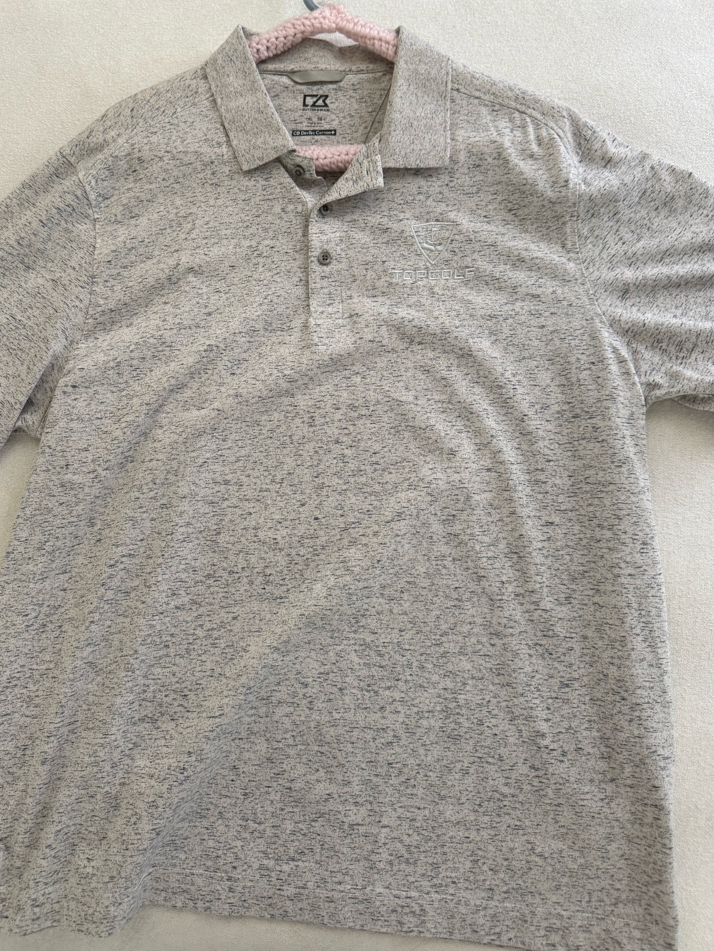 Cutter & Buck Heathered Light Gray Polo with TopGolf Logo